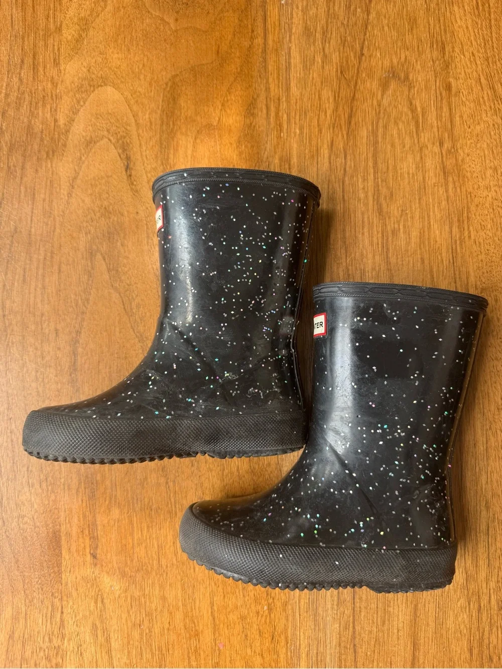 Hunter Kids Black Rain Boots with Multicolor Glitter Specks